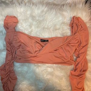 Pink two piece crop top skirt set